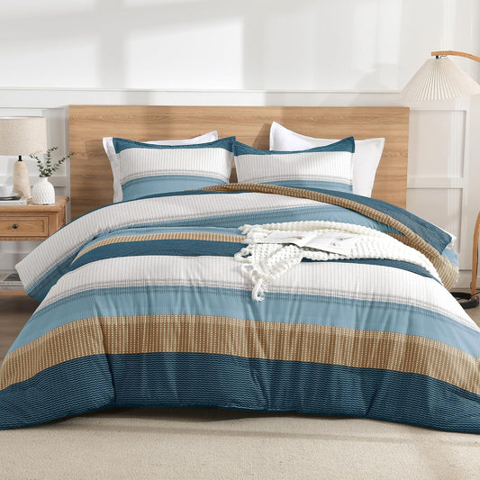 Queen Comforter Set - 3 Pieces Stripe Bedding Comforter Sets