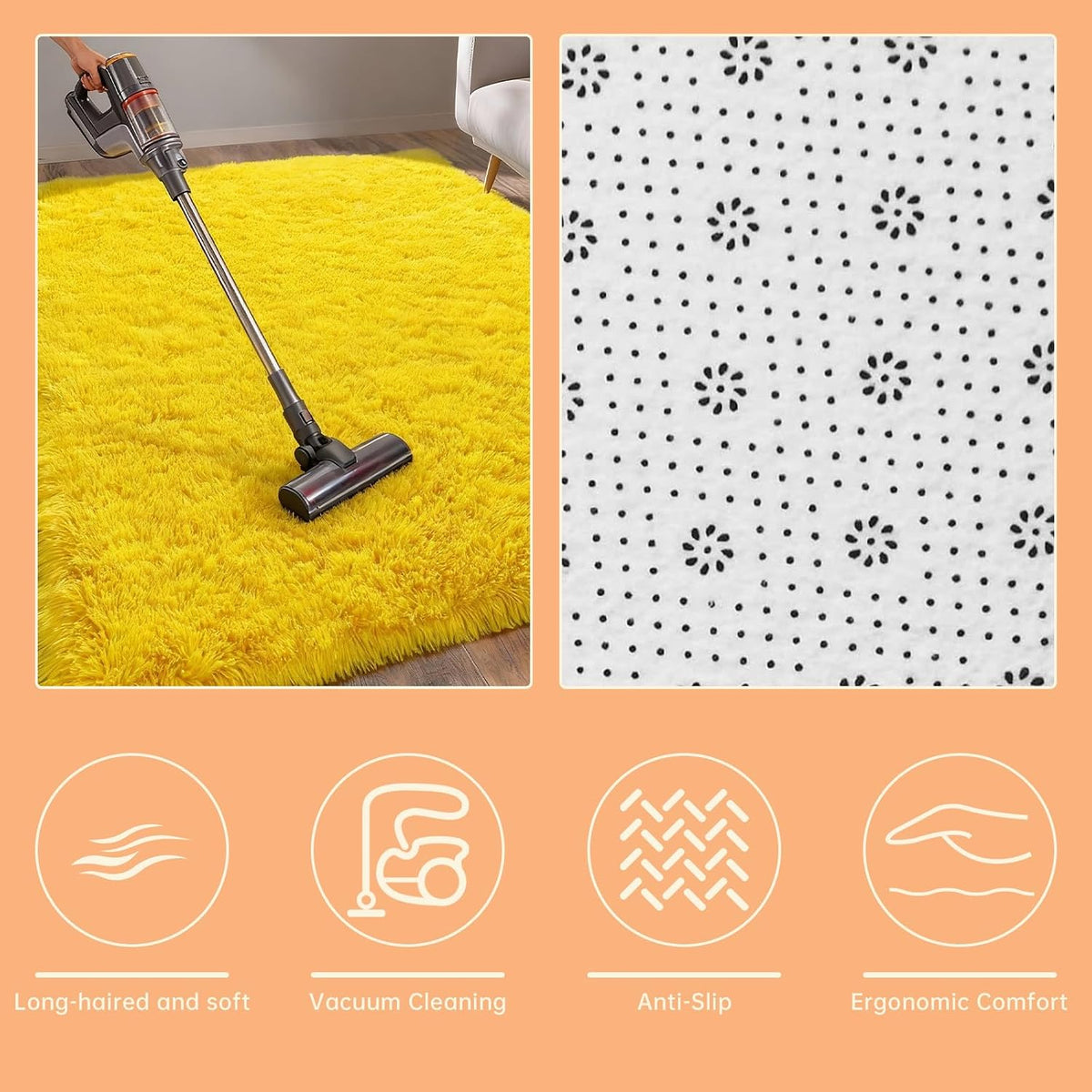 Cozy Winter Area Rug 5x7,Ultra Soft Plush Shaggy Rug Non Slip for Living Room/Bedroom,Kid/Pet Friendly,Modern Home Decor Carpet,Yellow