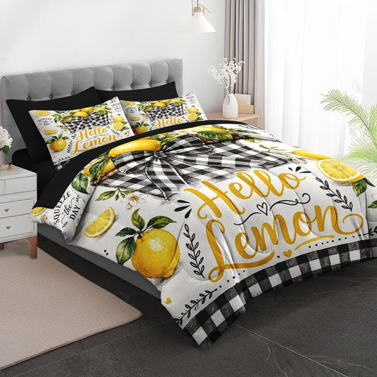Full Comforter Set, 7 Pieces Lemon Farmhouse Bedding Set