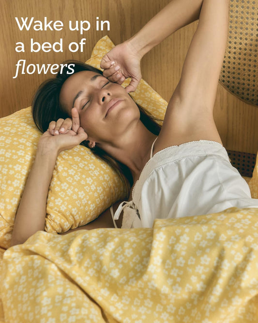 Queen 4 Piece Floral Sheet Set - Soft, Breathable & Cooling - Yellow Meadow