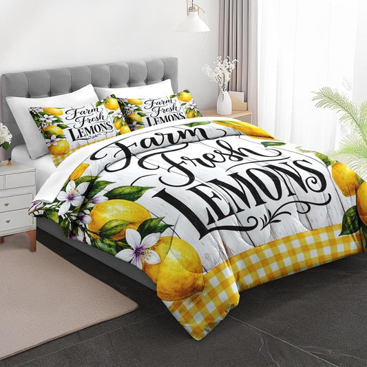 Twin Comforter Set, 5 Pieces Lemon Farmhouse Bedding Set