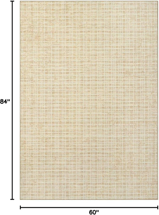 Soft Area Rug 5x7 Modern Lines Yellow Rug for Bedroom Washable Rug Low Pile Artistic Abstract Rug Contemporary Plush Rug Indoor Non-Slip Floor Carpet for Living Room Non-Shedding Floor Cover