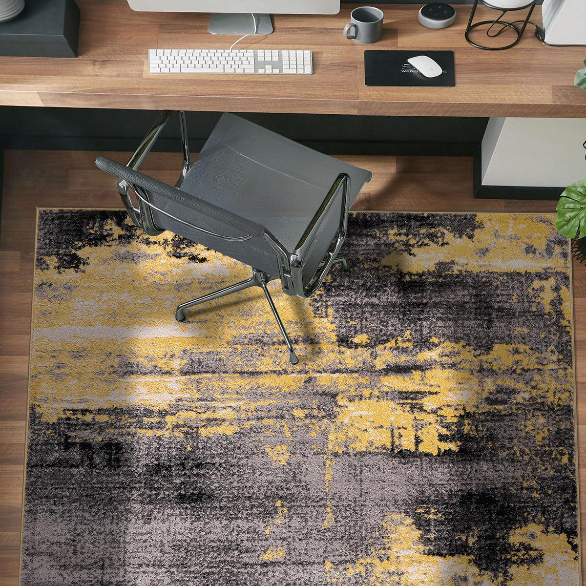 Modern Abstract Soft Living Room Bedroom Area Rug Yellow 5' x 7'