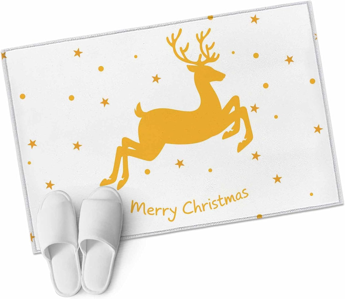 Yellow Reindeer 2x3 Area Rugs for Living Room, Merry Christmas Stars Winter Non Slip Floor Mat Washable Low-Profile Indoor Carpet for Bedroom, Dining Room, Bathroom