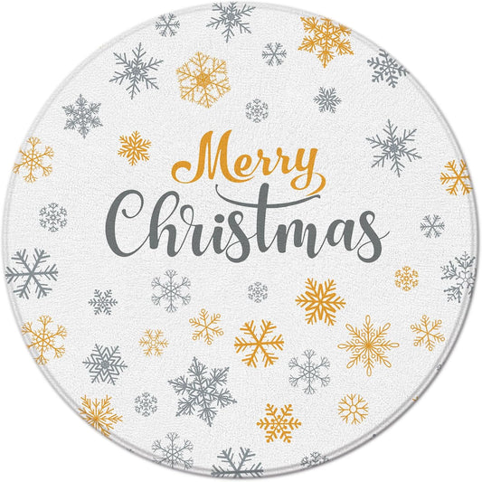 Winter Snowflake Round Area Rug Yellow Gray Snowflake Merry Christmas Happy Holiday for Entryway Living Room Bedroom Home Decor 2ft