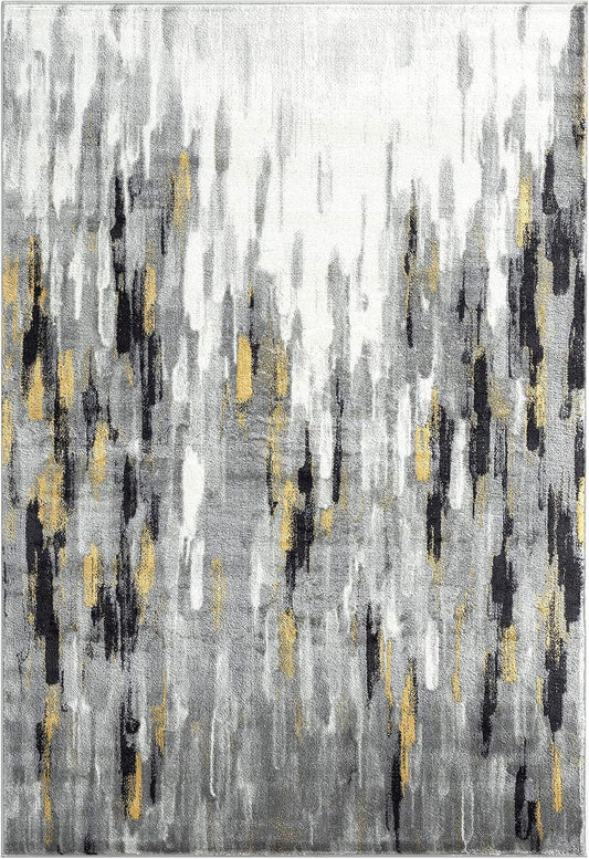 Porto PRT140C Contemporary Grey and Yellow Abstract Area Rug 4' x 6'