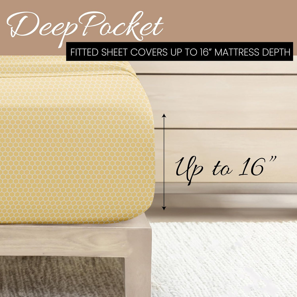 Patterned Microfiber Full Sheet Set 4 Piece – Oeko-TEX Certified Ultra Soft & Wrinkle-Free - 16" Deep Pocket Sheets - Easy Care Full Size - Honeycomb Yellow