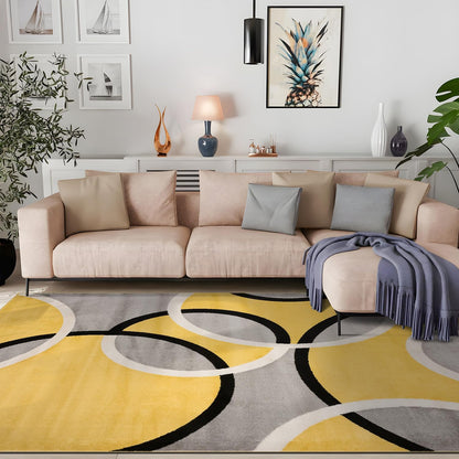 Abstract Circles Contemporary Living Room Area Rug Yellow 6'6" x 9'