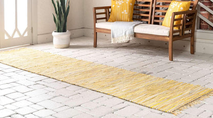 Chindi Cotton Collection Soft Hand Woven Natural Fiber Striped Area Rug, 2 ft 2 in x 6 ft 7 in, Yellow/Ivory