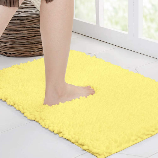 Bathroom Rug Non Slip Bath Mat (36x24 Inch Yellow) Water Absorbent Super Soft Shaggy Chenille Machine Washable Dry Extra Thick Perfect Absorbant Best Large Plush Carpet for Shower Floor
