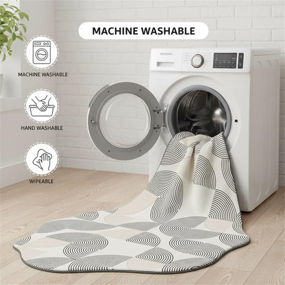Modern Abstract Irregular Shaped Rug 2x3 Minimalist Geometric Striped Carpet for Livingroom Bedroom Diningroom Light Yellow Cream Indoor Large Rugs Soft Non Slip Thin Low Pile Home Office Floor Mat