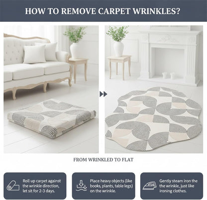 Modern Abstract Irregular Shaped Rug 2x3 Minimalist Geometric Striped Carpet for Livingroom Bedroom Diningroom Light Yellow Cream Indoor Large Rugs Soft Non Slip Thin Low Pile Home Office Floor Mat