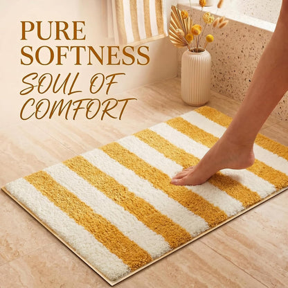 Yellow and White Striped Bathroom Rug, 24"x16" Absorbent Bath Mat