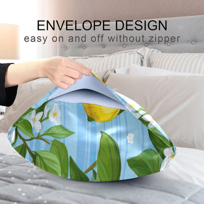 Yellow Lemon Flower Satin Pillowcase for Hair and Skin Body Pillow Covers Standard Size 20"X26" Similar to Silk Pillow Cases with Envelope Closure for Pillow