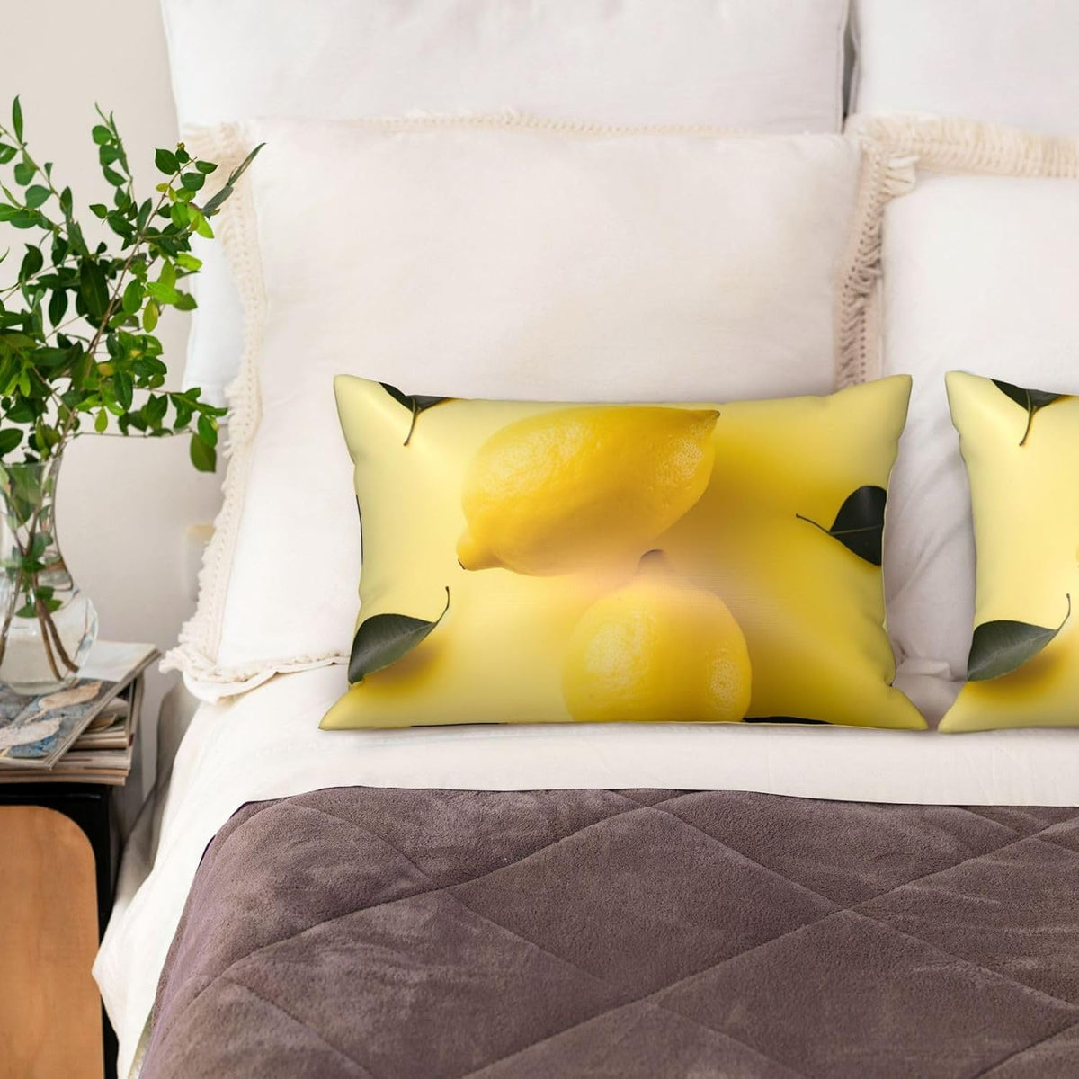 Satin Pillowcase for Hair and Skin, Yellow Lemon Pillow Cover Queen Size 20x30 Inch Soft Smooth Breathable Cooling Silky Pillow Cases with Hidden Zipper, Gifts for Women Men