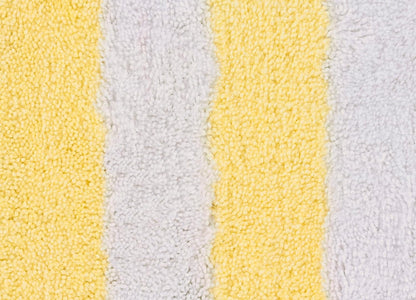 Beach Stripe Yellow Striped Washable Bath Rug – Non-Slip, Quick-Dry, Soft & Absorbent Bathroom Mat, Machine Washable, Coastal Décor (21" x 34")