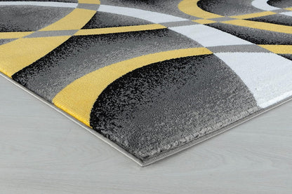 Area Rug 4x6 Yellow Door Mat Modern Swirls Carpet Bedroom Living Room Contemporary Dining Accent Sevilla Collection 4816