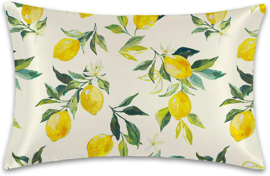 1 Pack Satin Pillowcase for Hair and Skin Yellow Lemon Retro Imitation Silk Pillowcase 20" x 36" with Hidden Zipper Soft Smooth Cooling Pillow Cover King Size for Bedroom Sofa
