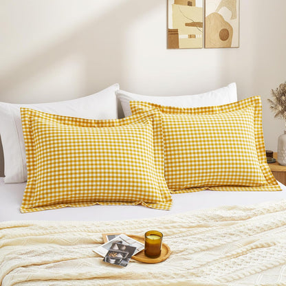 Mustard Yellow Plaid Gingham Pillowcases, 20x26 Inches, Set of 2