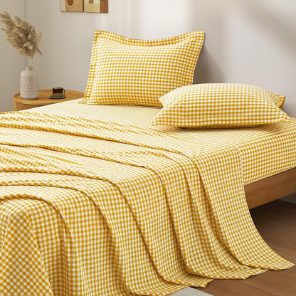 Mustard Yellow Plaid Gingham Pillowcases, 20x26 Inches, Set of 2