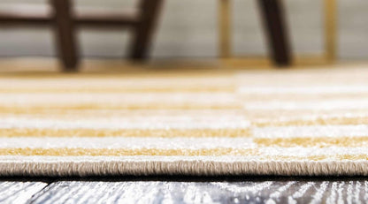 Williamsburg Collection Casual Transitional Thick Alternating Stripes Area Rug (4' 1 x 6' 1 Rectangular, Yellow/Beige)