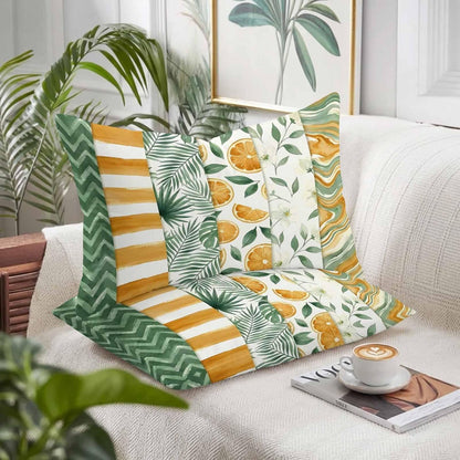 Yellow Lemons Pillow Cases Standard Size Set of 2 - Microfiber Bed Throw Pillow Covers, Summer Botanical Green Leaves Fruits Striped Decorative Lumbar Pillow Cover with Envelope Closure 20"x26"