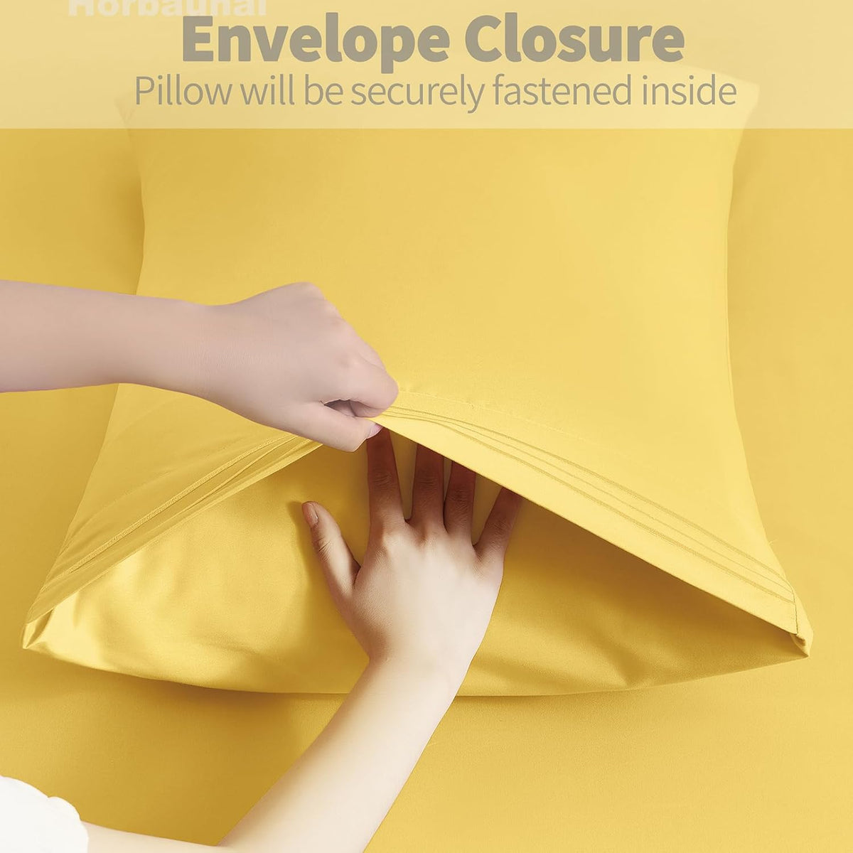 2 Pack Microfiber Pillowcases Standard Size Yellow Bed Pillow Cases with Envelope Closure, 1800 Thread Count Soft & Shrinkage Resistant Pillow Covers, 20 x 26 Inches