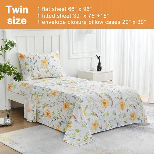 Boho Floral Printed Twin Sheet Set Extra Deep Pocket