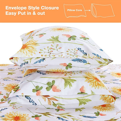 Boho Floral Printed Twin Sheet Set Extra Deep Pocket
