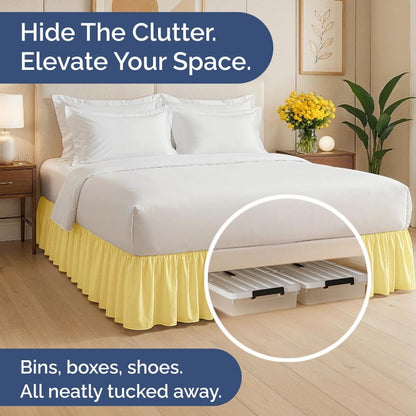 Bedskirt Queen Size Ruffle - Ruffled Bed Skirt - 12 Inch Drop - Yellow