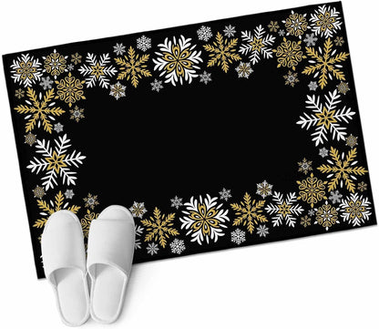 Retro Yellow Snowflake 2x3 Area Rugs for Living Room, Winter Christmas Black Background Non Slip Floor Mat Washable Low-Profile Indoor Carpet for Bedroom, Dining Room, Bathroom