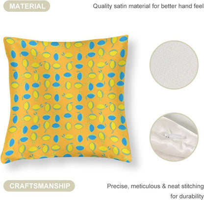 Yellow Lemon Satin Modern Cushion Case Summer Lemon Decorative Throw Pillow Covers Hidden Zipper 16"x16" Decorative Pillow Covers for Sofa Bed Party Satin Pillowcase for Hair and Skin