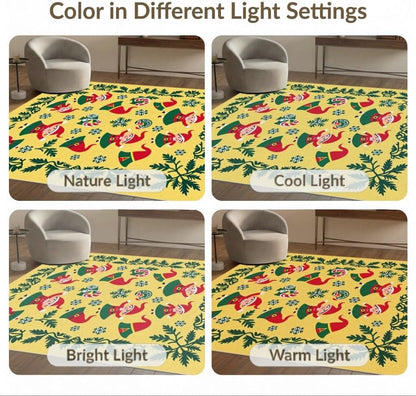 Flatwoven High Traffic Area Rug 2x3, Christmas Elf Bathroom Featuring Jolly Winter Woodland Characters, Non Slip, Stain Resistant, Washable Area Rugs for Living Room, Bedroom (Yellow, 2x3)