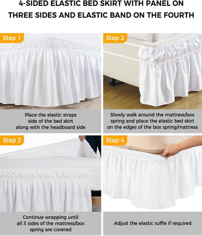 Yellow Lemons Bed Skirt Queen Size 16 Inch Drop, Adjustable Elastic Wrap Around Bed Skirts Easy Fitting Dust Ruffle Bedskirt Bed Frame Cover Summer Botanical Black White Plaid Farmhouse