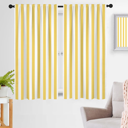 Yellow and White Striped Window Curtains, Modern Farmhouse Vertical Stripe 63 Inch Length 2 Panels, Boho Retro Rod Pocket Drapes for Nursery Kids Room Bedroom, 42" W x 63" L