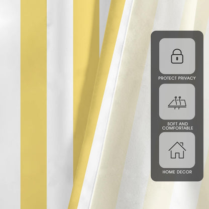 Yellow and White Striped Window Curtains, Modern Farmhouse Vertical Stripe 63 Inch Length 2 Panels, Boho Retro Rod Pocket Drapes for Nursery Kids Room Bedroom, 42" W x 63" L