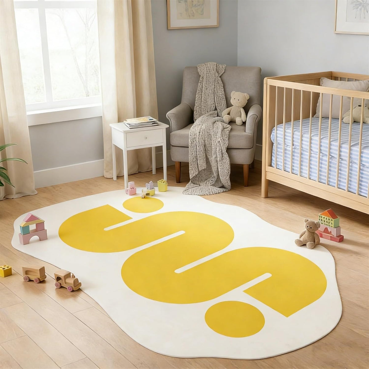 Modern Minimalist Geometric Area Rug 2x3 Abstract Irregular Shaped Rugs for Livingroom Bedroom Dining Room Bright Yellow Cream Art Deco Soft Carpet Nursery Dorm Mats Washable Non Skid Large Rugs