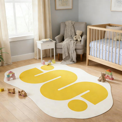 Modern Minimalist Geometric Area Rug 2x3 Abstract Irregular Shaped Rugs for Livingroom Bedroom Dining Room Bright Yellow Cream Art Deco Soft Carpet Nursery Dorm Mats Washable Non Skid Large Rugs