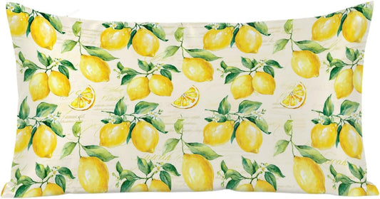 Yellow Lemon King Pillow Cases, Watercolor Fruit Leaves Satin Pillow Case Cover with Smooth Hidden Zipper Closure, Soft Throw Pillow Covers Cases for Home Decoration 20 X 40 Inches