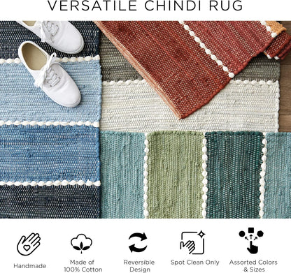 Chindi Home Collection Handwoven Multicolor Area Rag Run, 20x31.5, Mustard Yellow