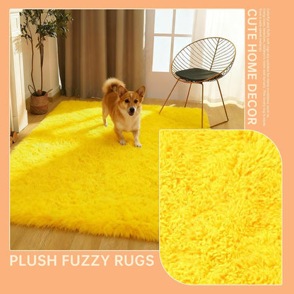 Cozy Winter Area Rug 5x7,Ultra Soft ‌Plush Shaggy Rug Non Slip for Living Room/Bedroom,Kid/Pet Friendly,Modern Home Decor Carpet,Yellow