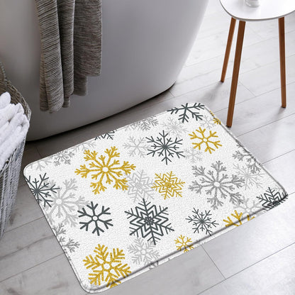 3pcs Yellow Snowflake Bath Mat Set Christmas Winter Holiday Happy New Year Bathroom Bathtub Area Rugs Toilet Decor (16x24 in)