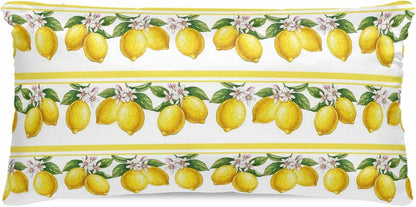 Summer Lemons Satin Pillowcase for Hair and Skin, Yellow Fruit Leaf Striped White Background Silky Pillow Cases Standard Size with Zipper 1 Pack Soft Cooling Pillow Cover for Women Men, 20''x40''