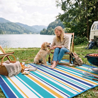 Outdoor Rug 5x8 ft, Waterproof Portable Plastic Straw Mat for Camping
