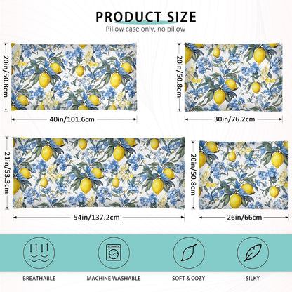 Pillowcases Standard Size, Yellow Lemons with Blue Flowers Pillowcase Protectors Soft Pillow Case with Zipper for Couch Bed Sofa Car 20"x26"
