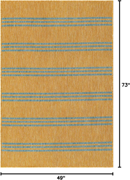 Outdoor Collection Area Rug - Anguilla (4' 1" x 6' 1" Rectangle, Yellow and Aqua/Light Blue)
