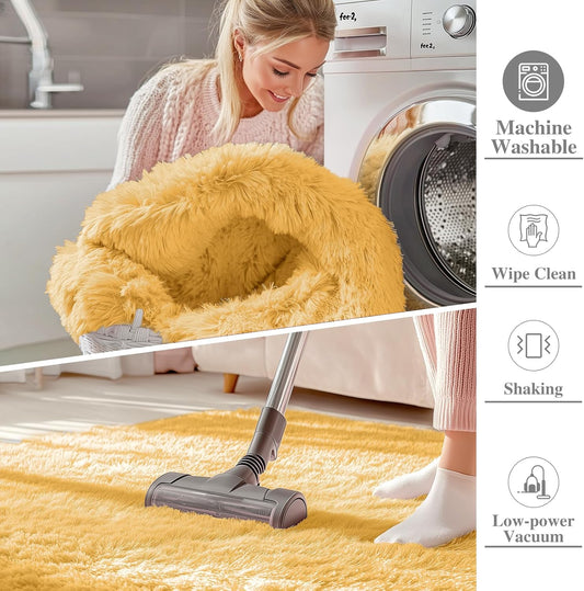 Area Rugs for Living Room Bedroom, Machine Washable 4x5.9 ft Soft Fluffy Shaggy Bedside Rug, Indoor Floor Carpet for Kids Girls and Boys, Dorms, Nursery Rooms, Home Decor, Mustard Yellow