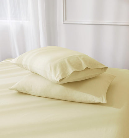 JIYUAN Standard Washed Cotton Pillowcases, Set of 2, Relaxed Linen Feel