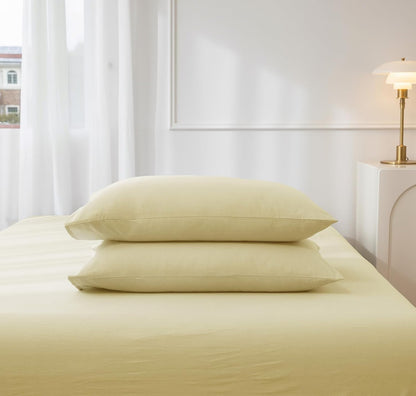 JIYUAN Standard Washed Cotton Pillowcases, Set of 2, Relaxed Linen Feel