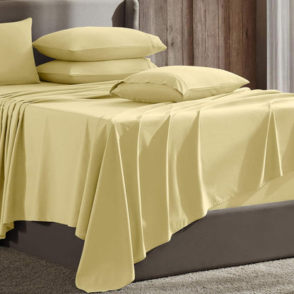 Extra Deep Pocket Sheet Sets, Luxury Soft 6 Piece Bed Sheet Set Fits Mattress 18-24 Inches - Full, Mellow Yellow